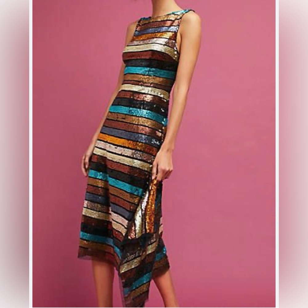 NWT!! Tracy Reese Striped Sequin Midi Dress